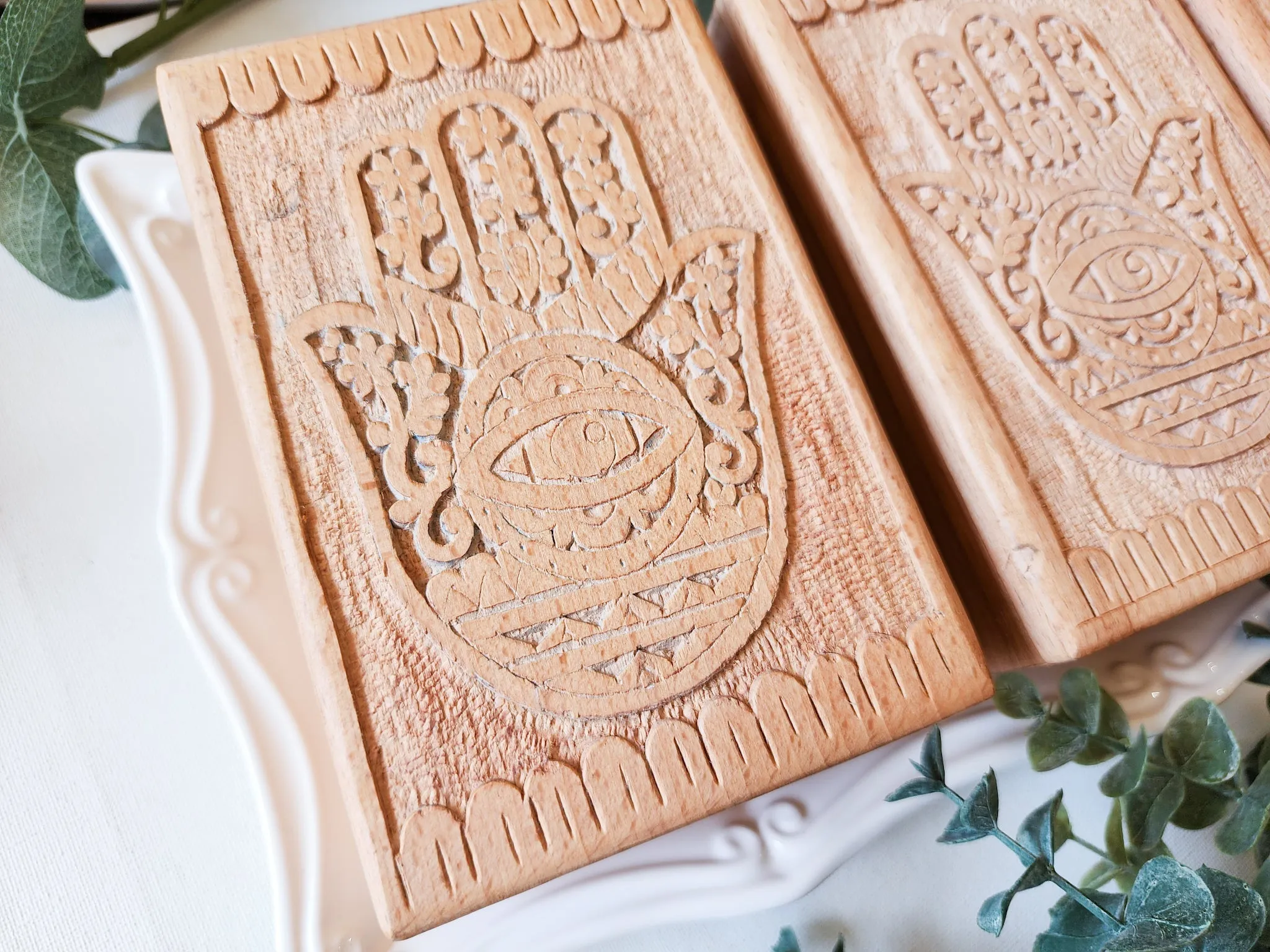 Carved Wood Box || Hamsa