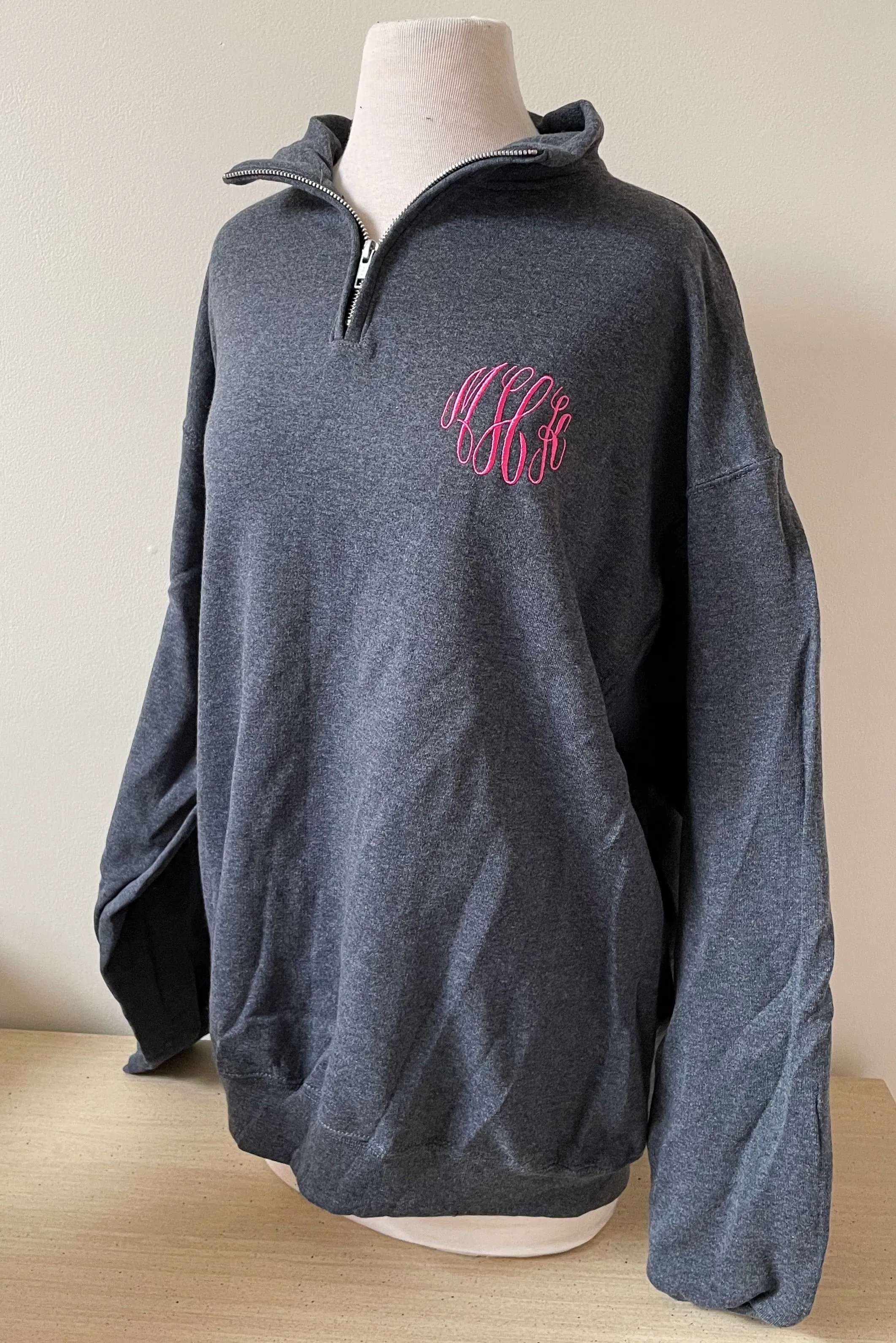 Charcoal Monogram Quarter Zip Sweatshirt