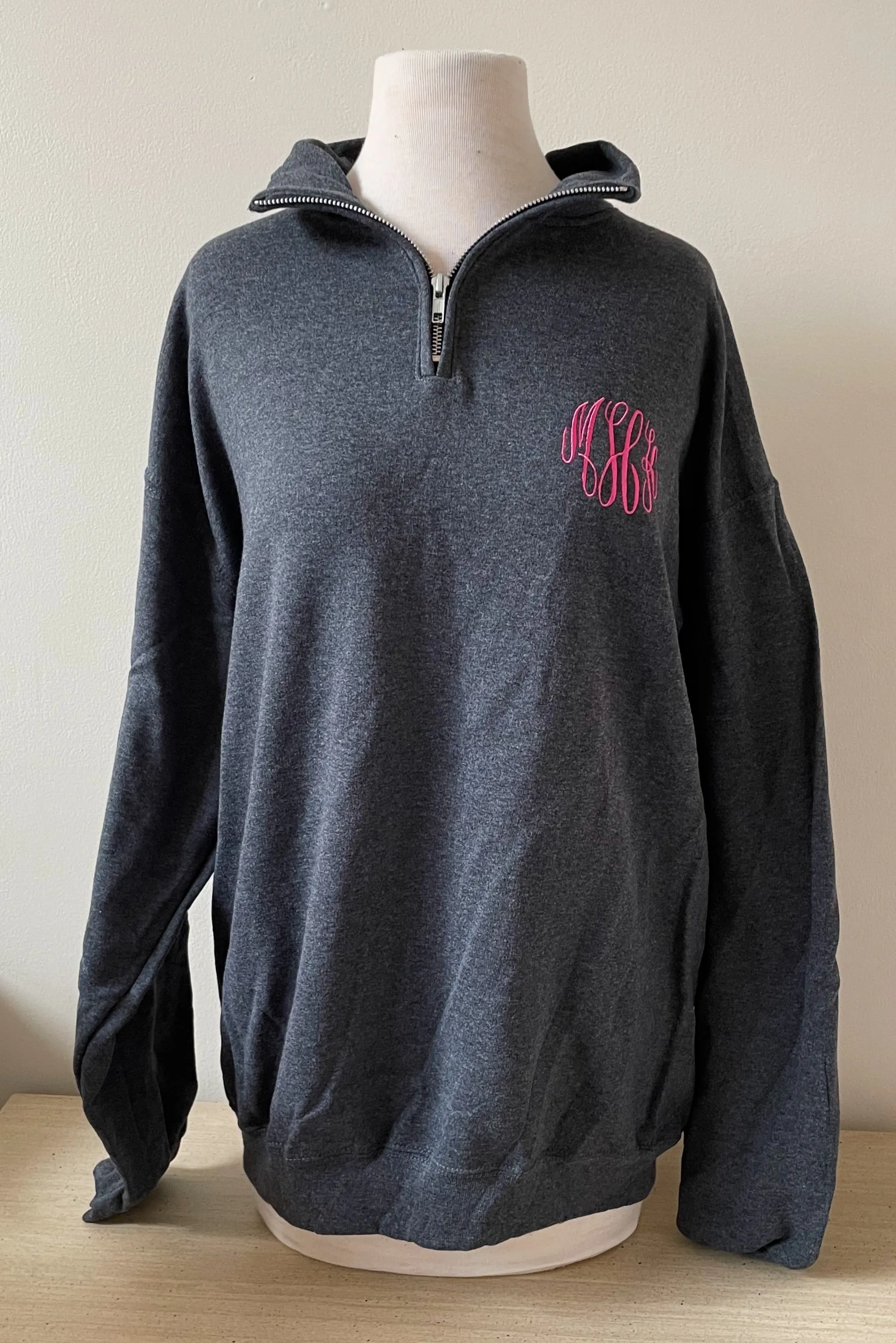 Charcoal Monogram Quarter Zip Sweatshirt