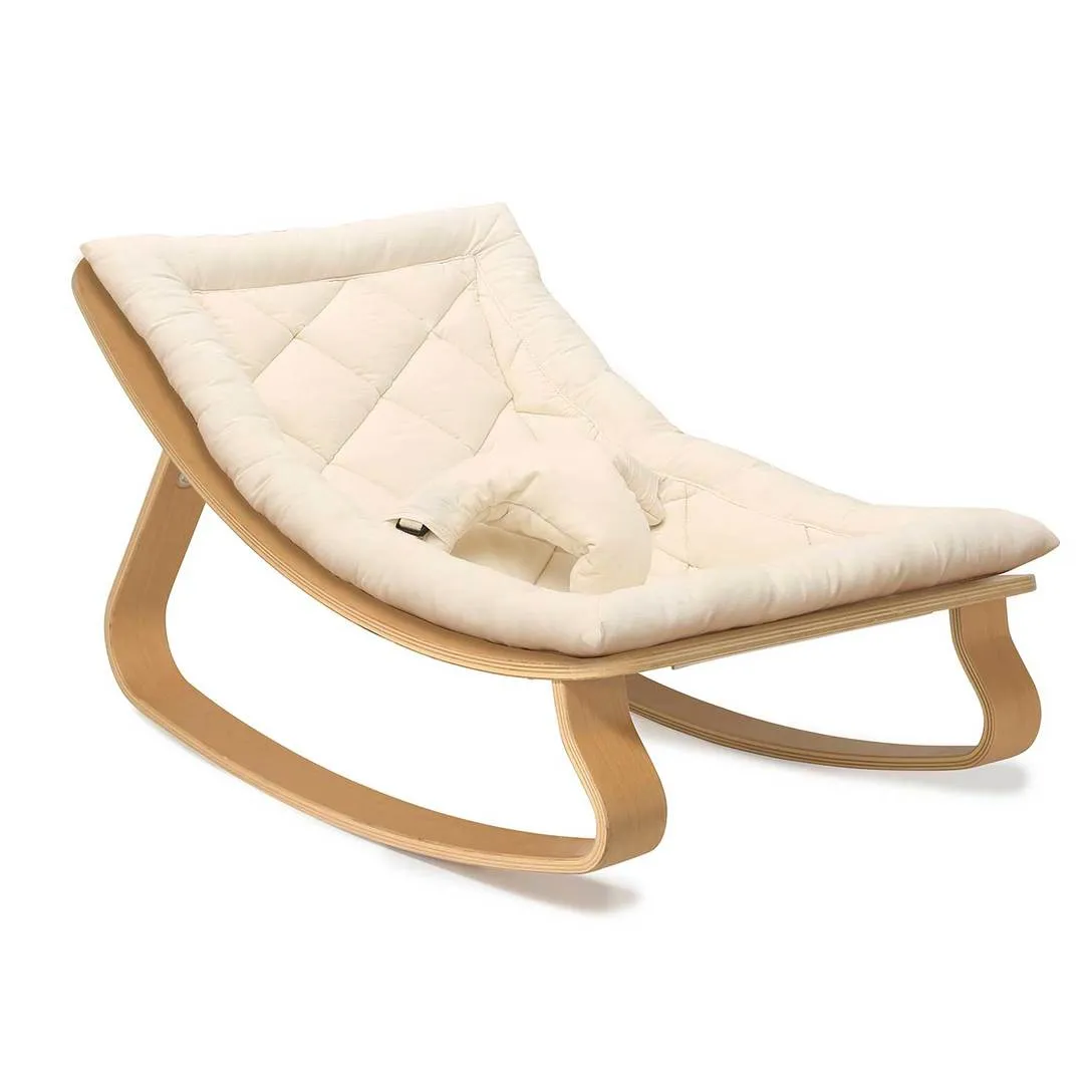 Charlie Crane Levo Baby Rocker in Beech with Organic White cushion