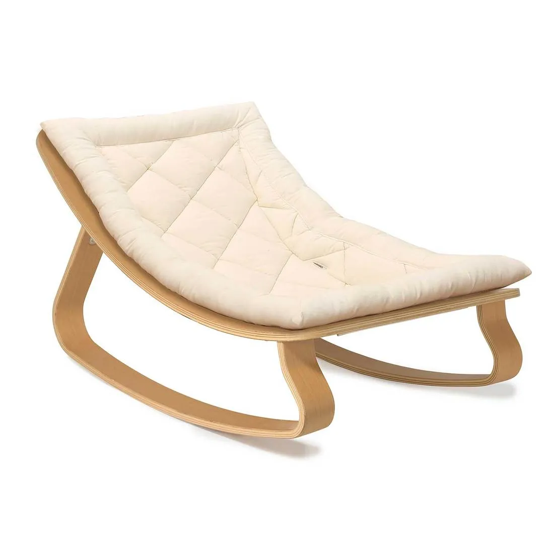 Charlie Crane Levo Baby Rocker in Beech with Organic White cushion