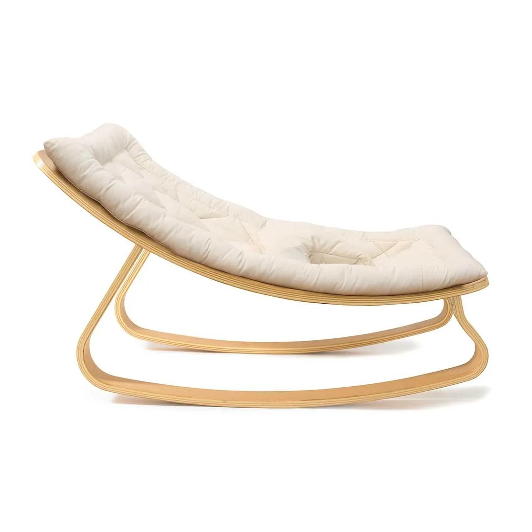 Charlie Crane Levo Baby Rocker in Beech with Organic White cushion