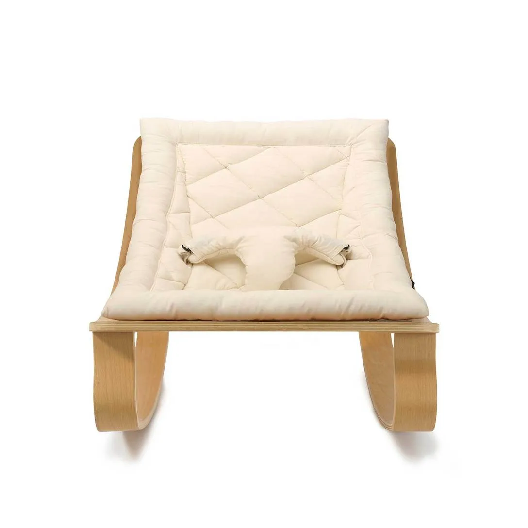 Charlie Crane Levo Baby Rocker in Beech with Organic White cushion