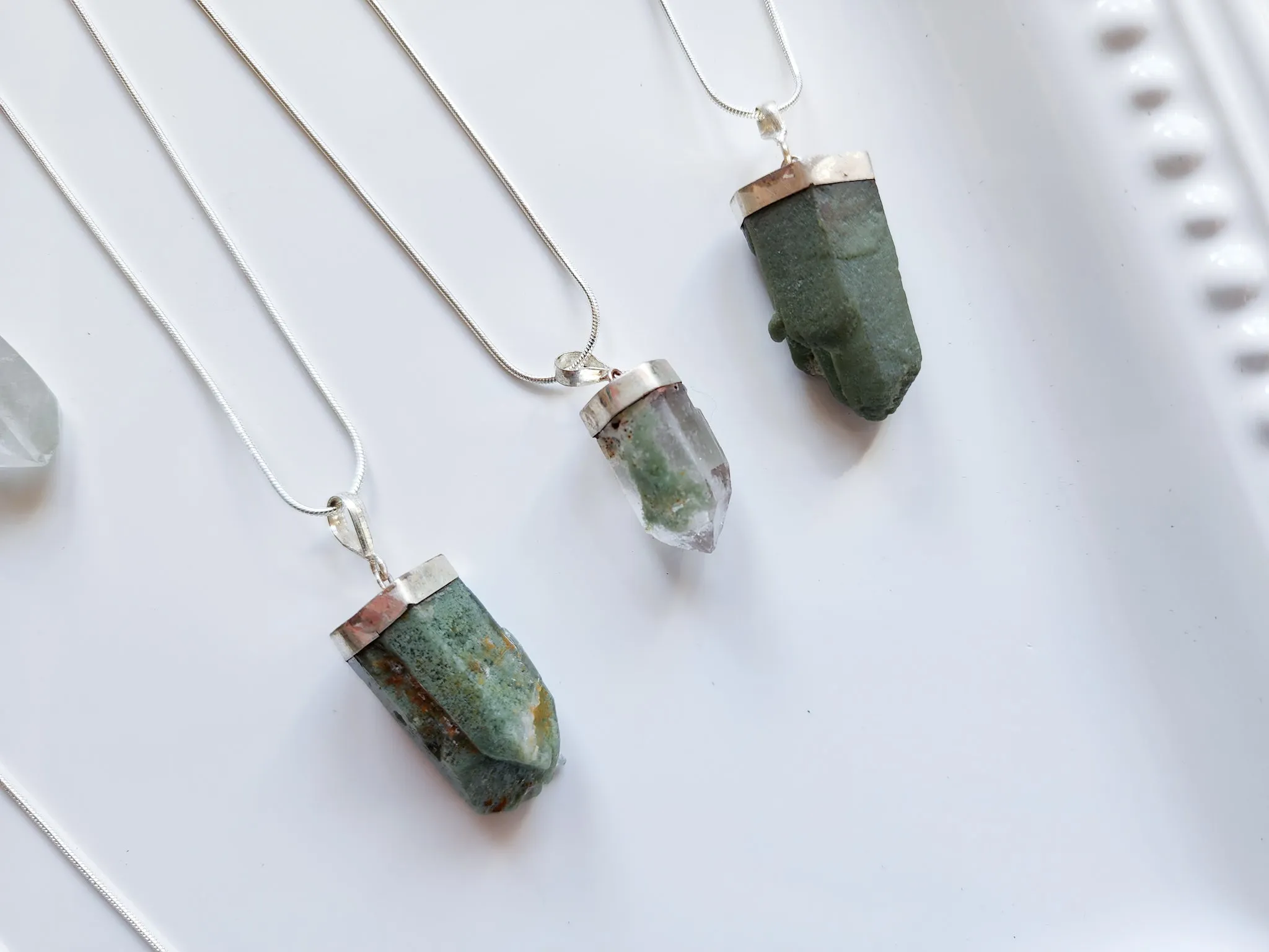 Chlorite Quartz Point Sterling Necklace