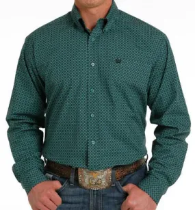 Cinch Mens Long Sleeve Shirt - Teal Pattern