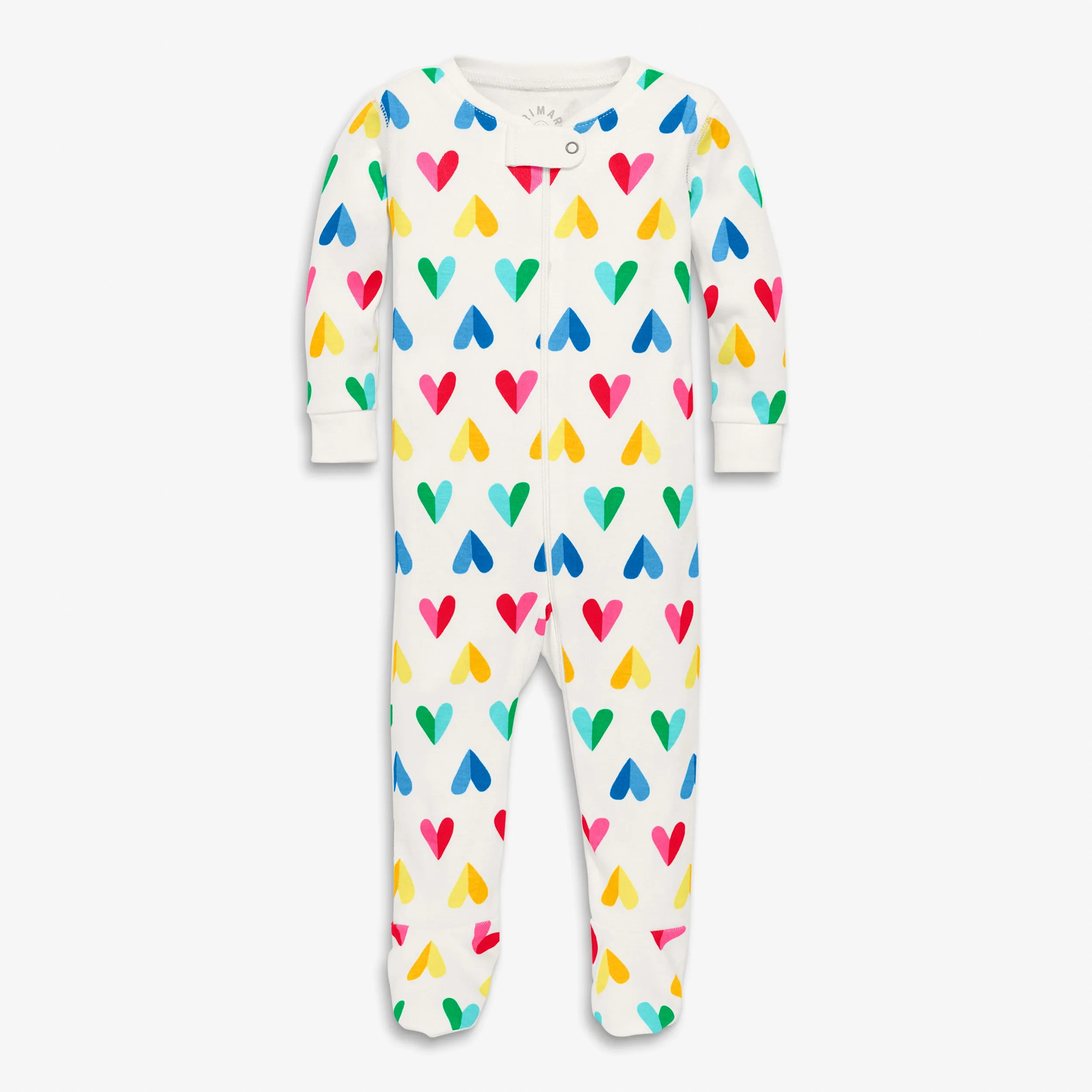 Clearance baby organic zip footie in rainbow paper heart