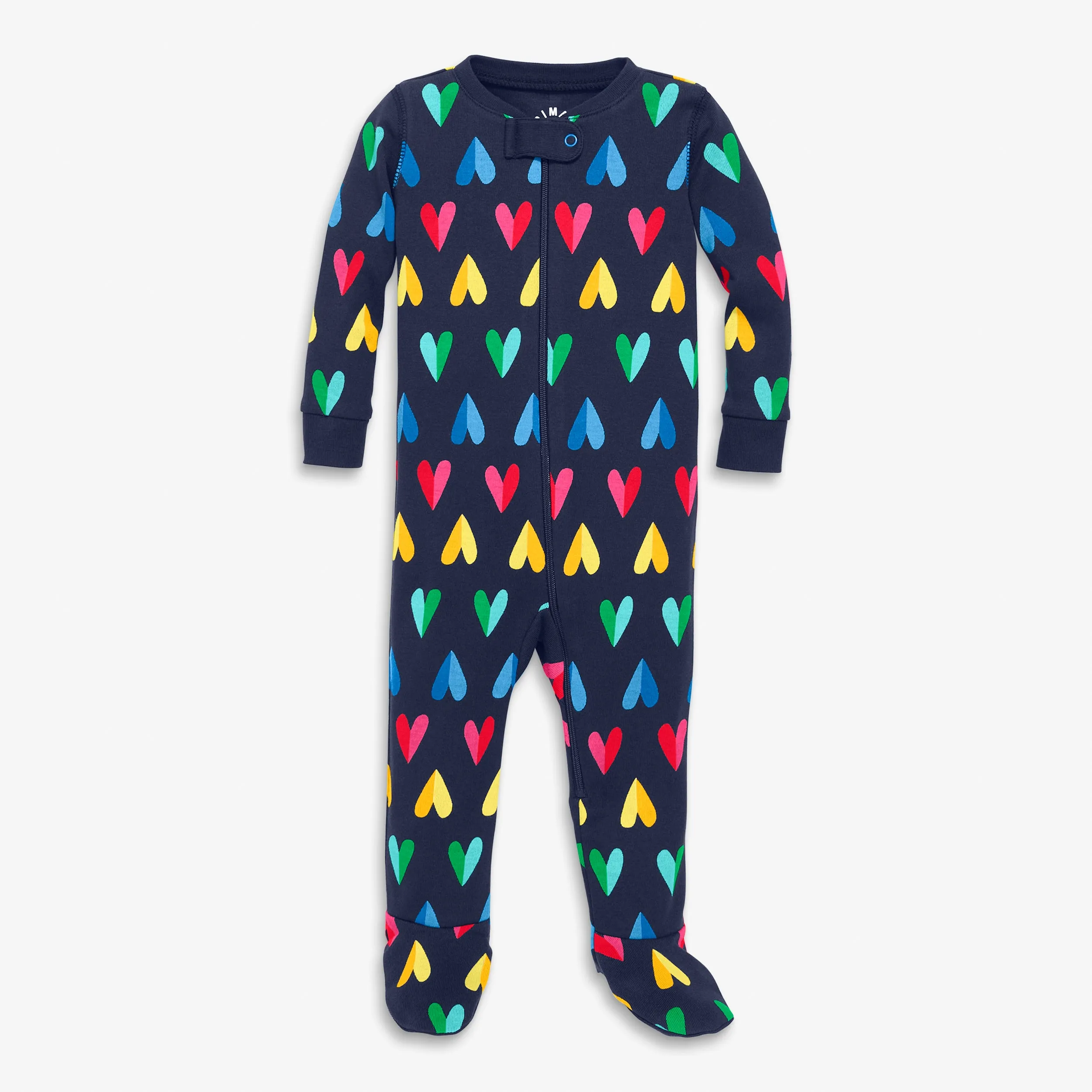 Clearance baby organic zip footie in rainbow paper heart