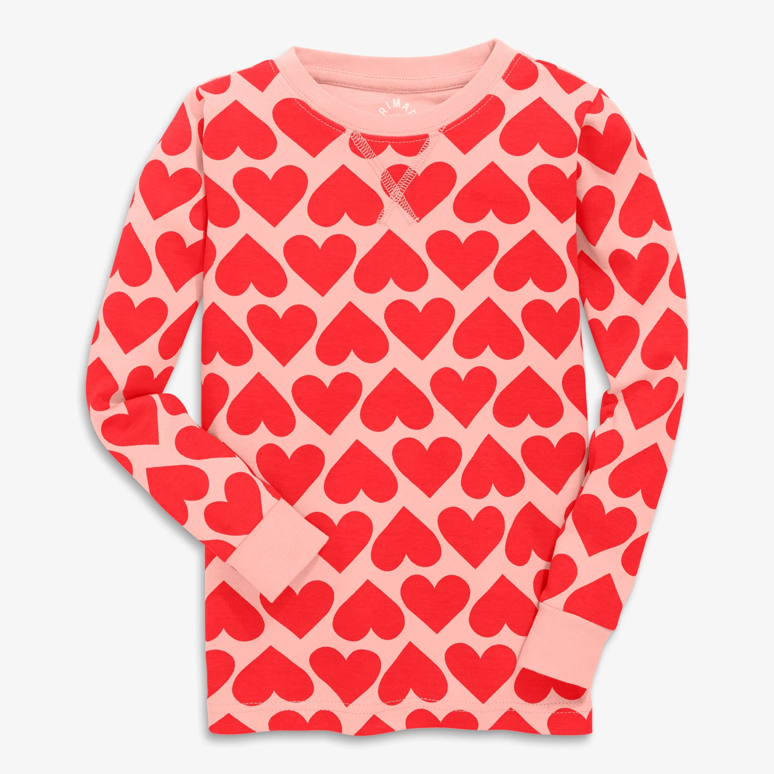 Clearance kids organic long sleeve pj top in bold red heart