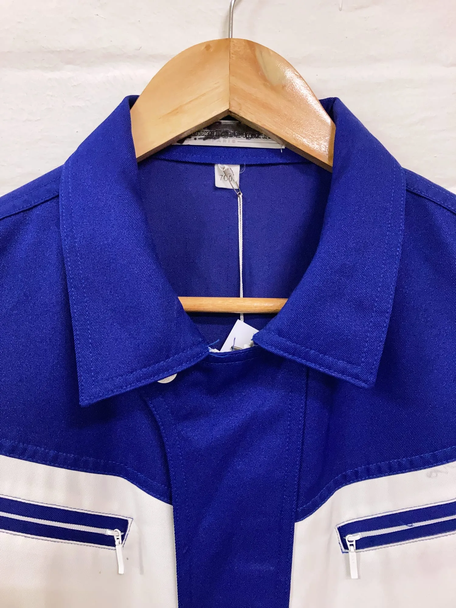 Courreges Homme 1980s blue and white twill jumpsuit