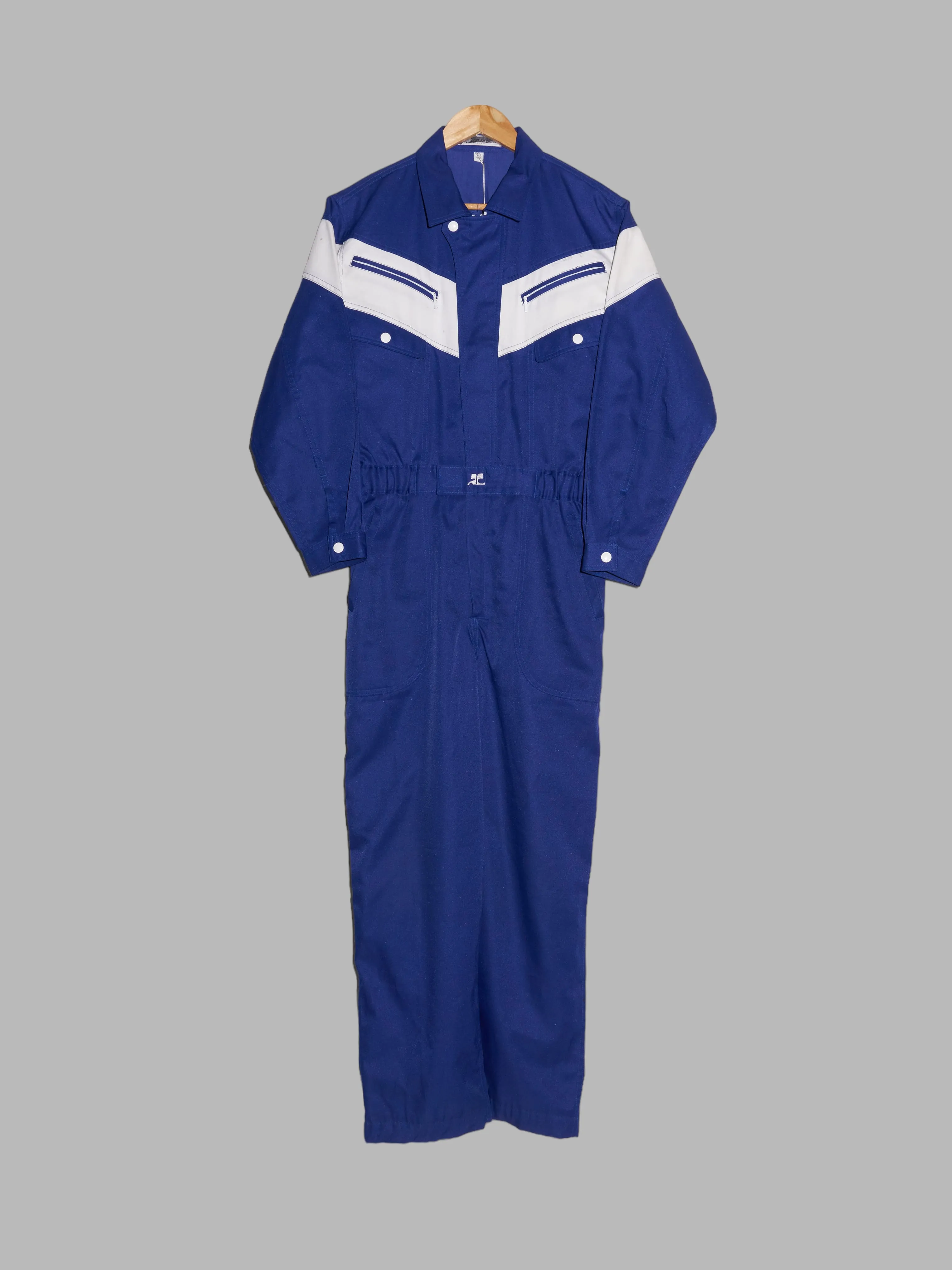 Courreges Homme 1980s blue and white twill jumpsuit