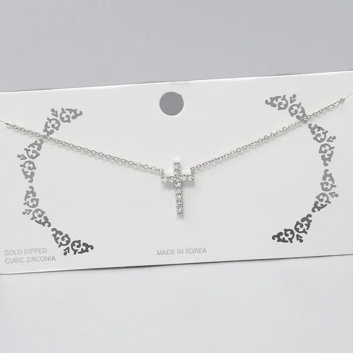 Cross CZ Pendant Short Chain Necklace