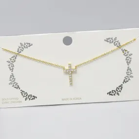 Cross CZ Pendant Short Chain Necklace