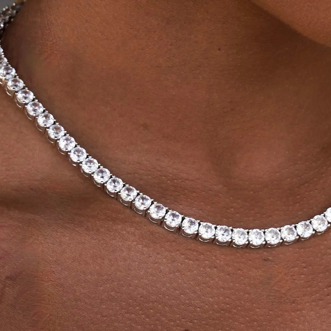 Diamond Tennis Necklace in White Gold- 5mm