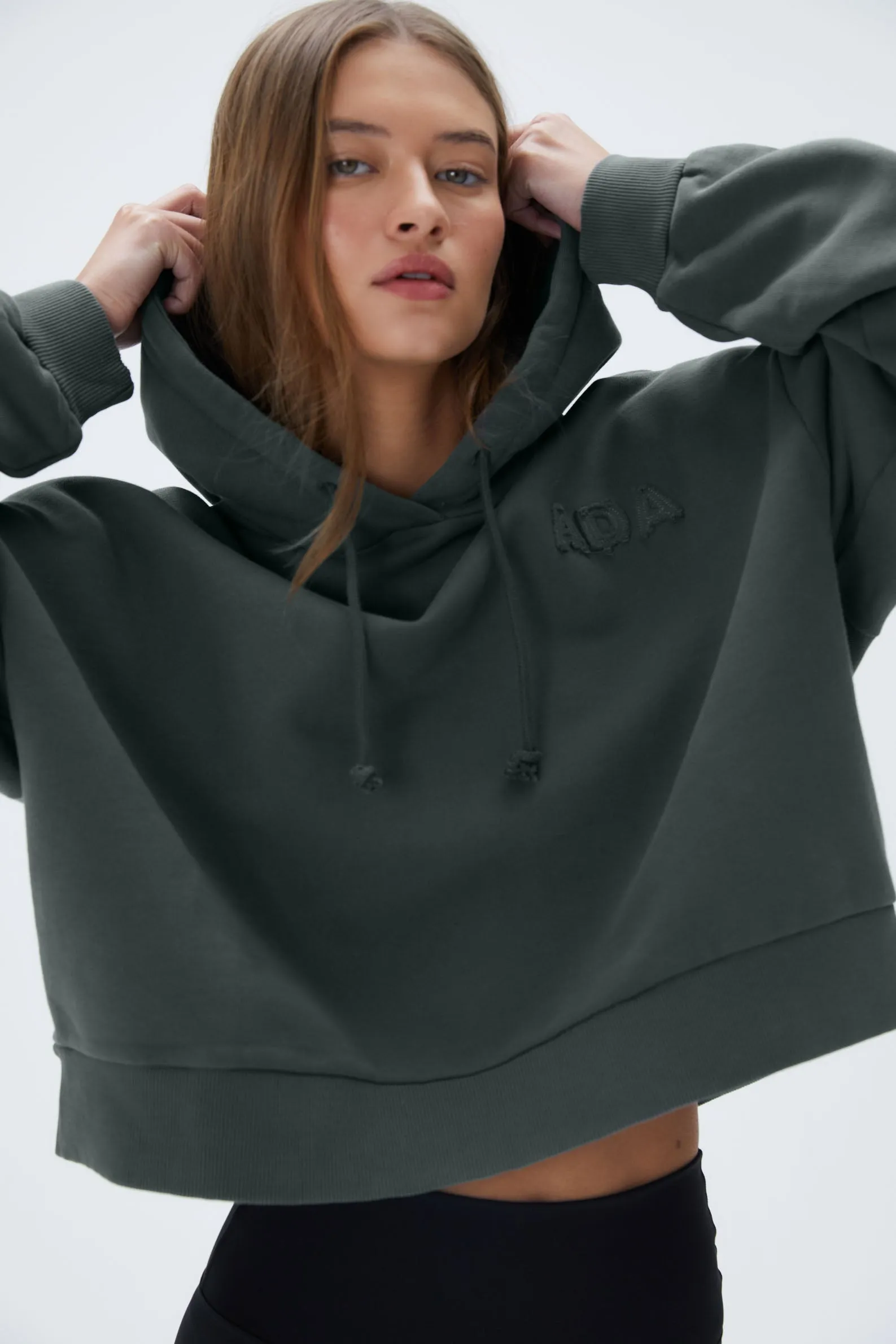 Distressed ADA Boxy Hoodie - Mineral Green