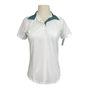 Dover Saddlery CoolBlast 100 'Showtime' Short Sleeve Show Shirt in White w/Blue Shells - Women's XS