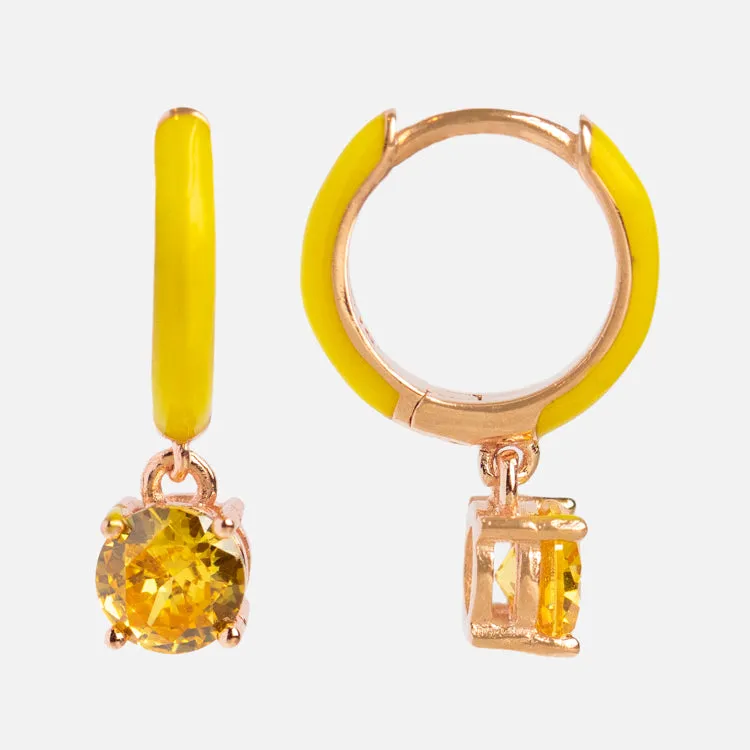 Enamel CZ Charm Huggie Hoop Earrings