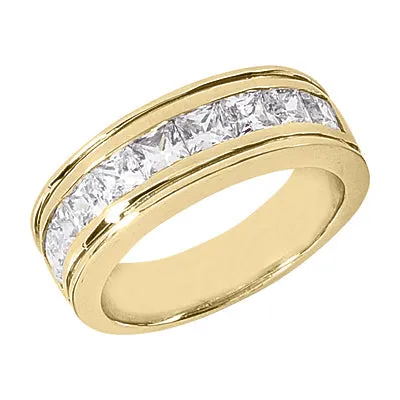 EROS Men's Diamond Wedding Ring Princess Cut Channel Set in 18K Gold 3 Carat E Color VS1 Clarity By Mike Nekta NYC Size 12