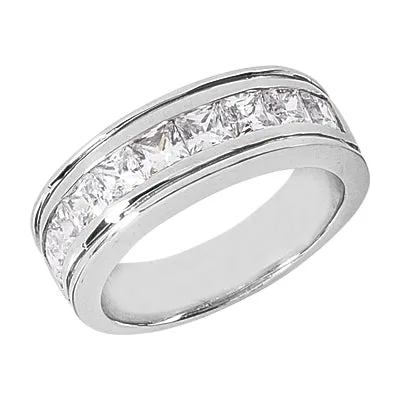 EROS Men's Diamond Wedding Ring Princess Cut Channel Set in 18K Gold 3 Carat E Color VS1 Clarity By Mike Nekta NYC Size 12