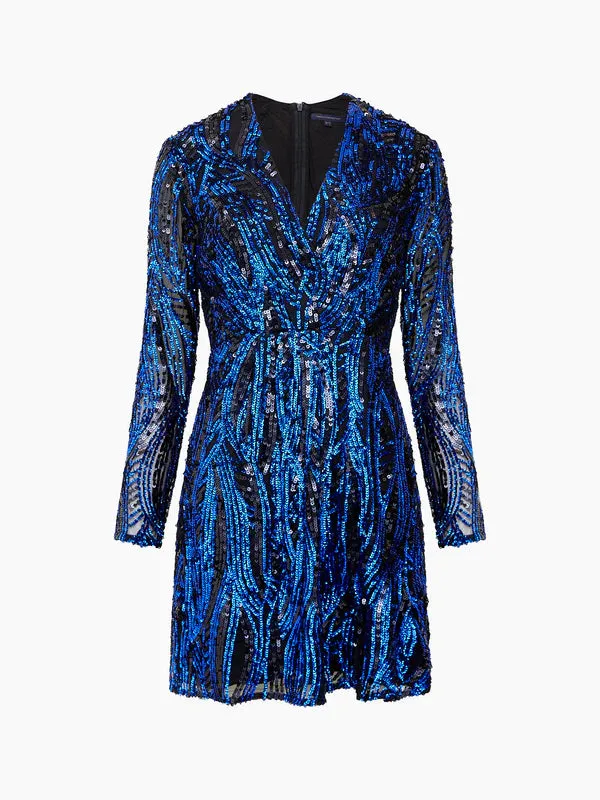 French Connection Deniz Embellished LS Mini Dress-Surf The Web-71VGU