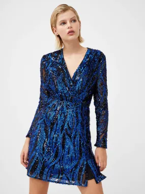 French Connection Deniz Embellished LS Mini Dress-Surf The Web-71VGU