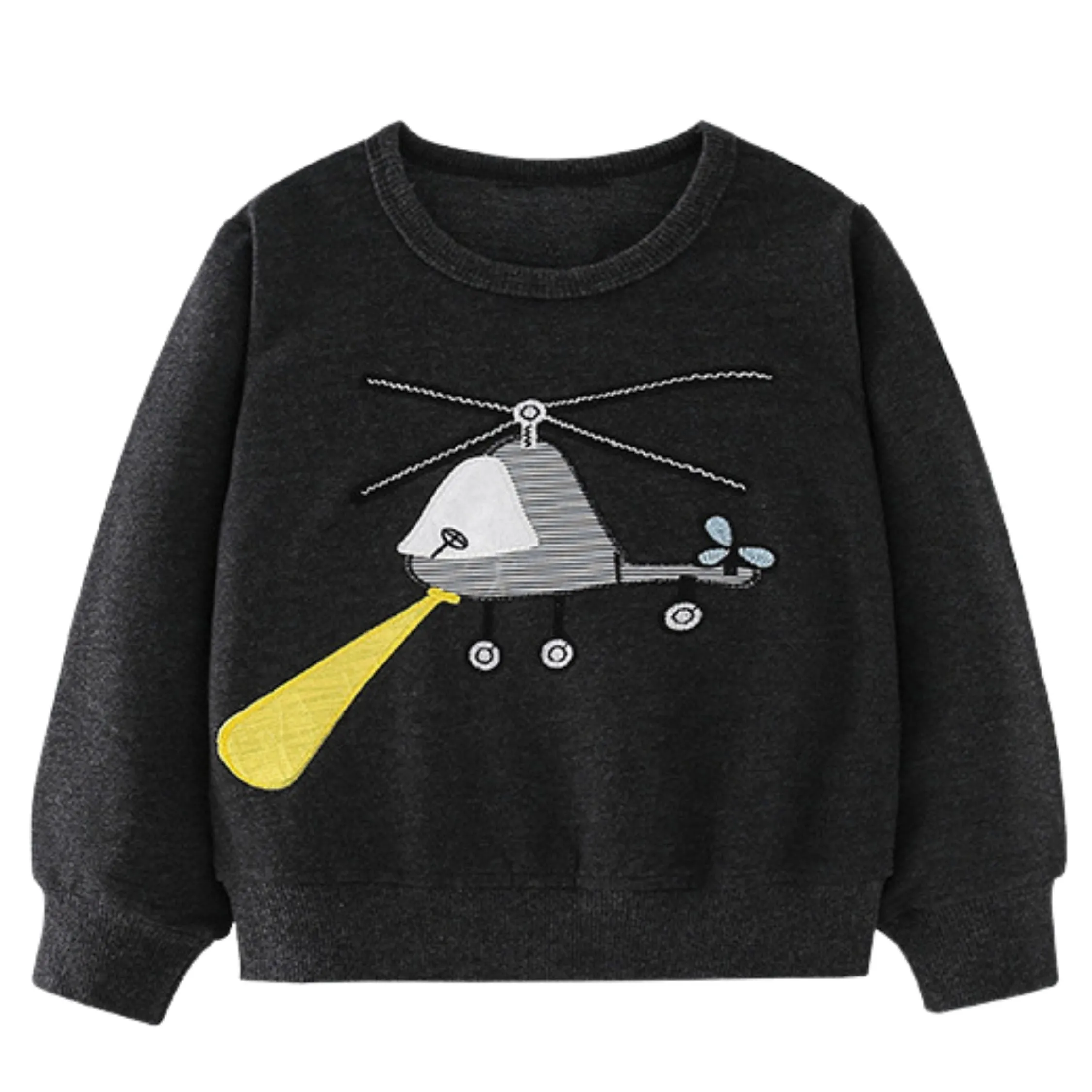 Full Sleeve Helicopter Theme Boys Sweatshirt, Black