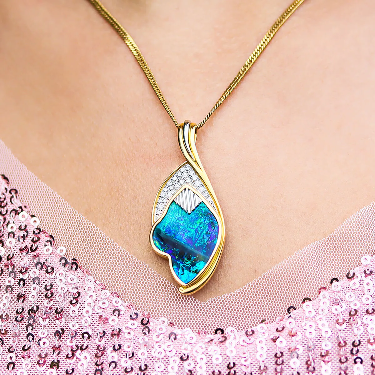 'Ghia's Bliss' Black Boulder Opal Necklace