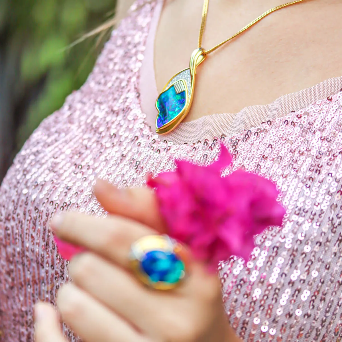 'Ghia's Bliss' Black Boulder Opal Necklace