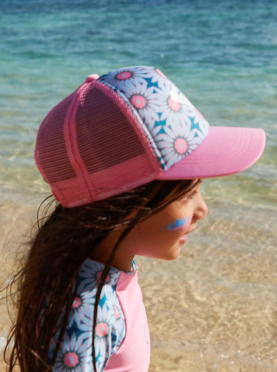 Girls 2-7 Sweet Emotions Trucker Hat - Crystal Teal Sol Flower