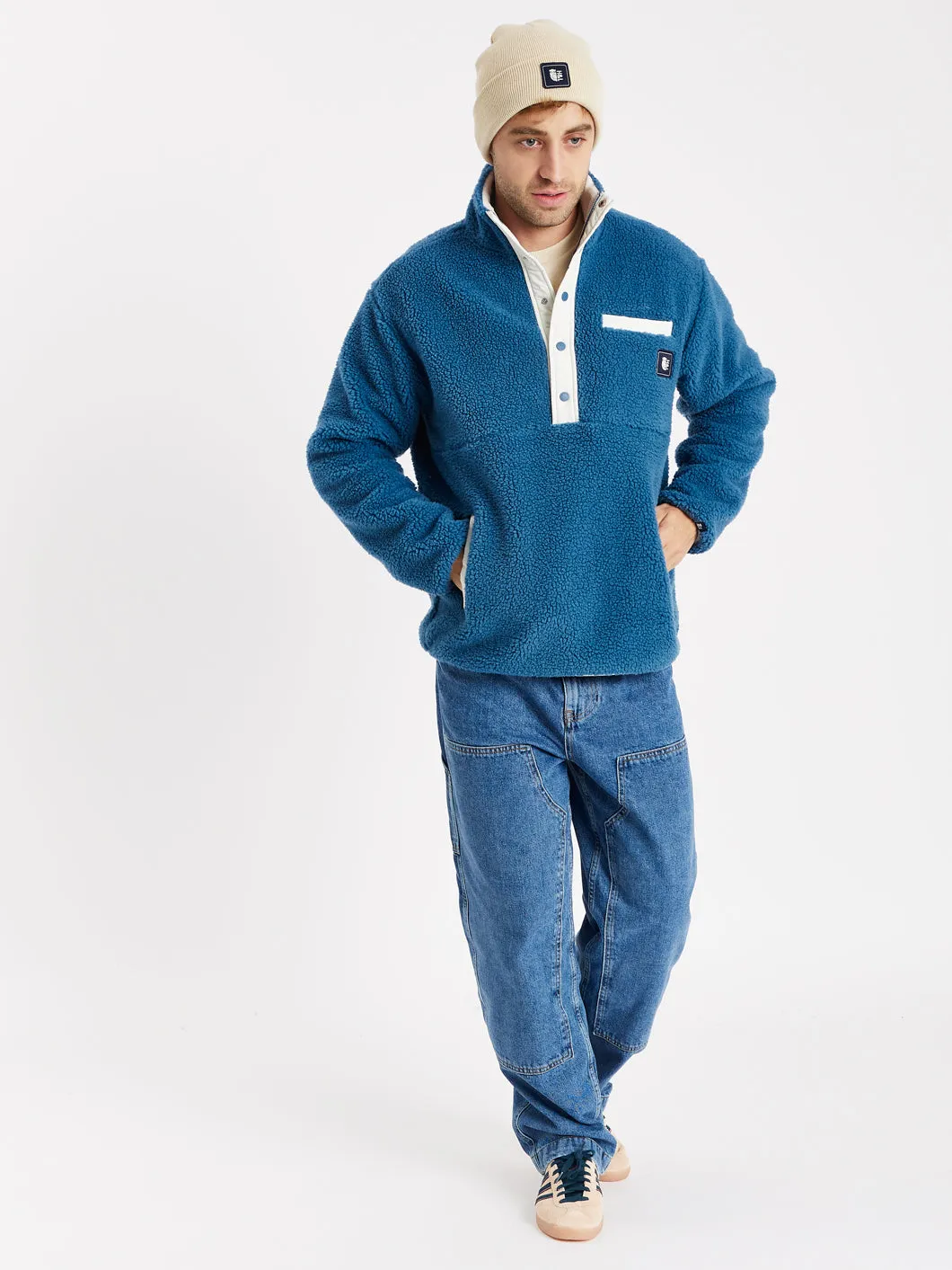 Hawthorn Popper Neck Sherpa Fleece Petrol