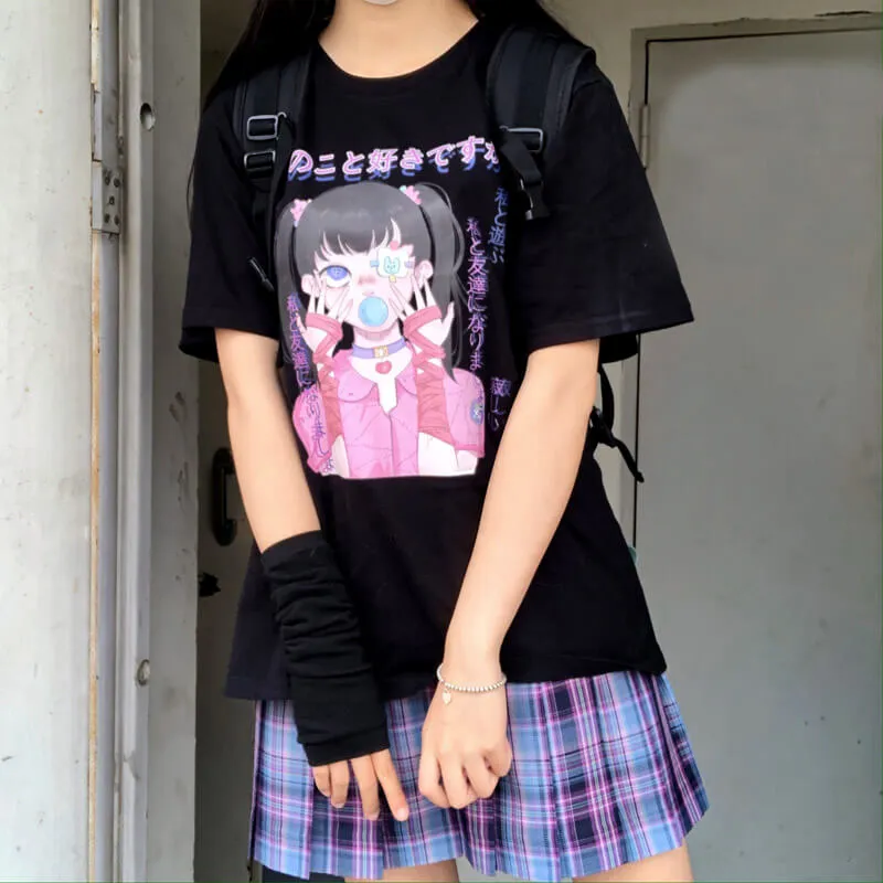 JAPANESE DARK FASHION COMIC PRINT T-SHIRT BY22444