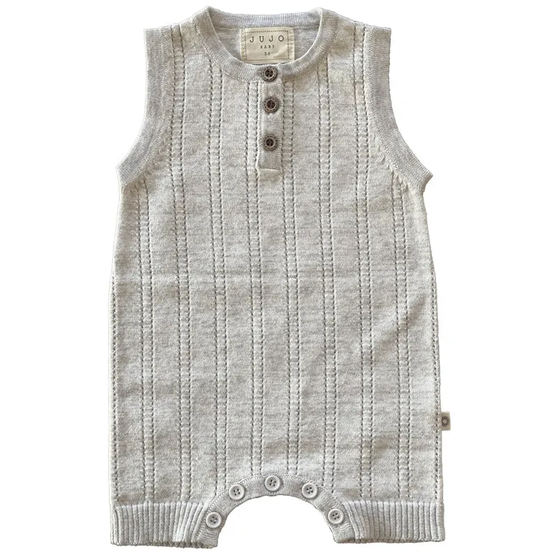 Jujo Pointelle Line Onesie - Silver/Ecru