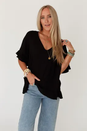 Let Me Be Ruffled Top - Black