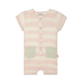 Linen Striped Misty Rose Baby Romper