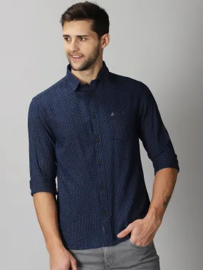 MEN'S BLUE & WHITE CHECKED SLIM FIT SHIRT