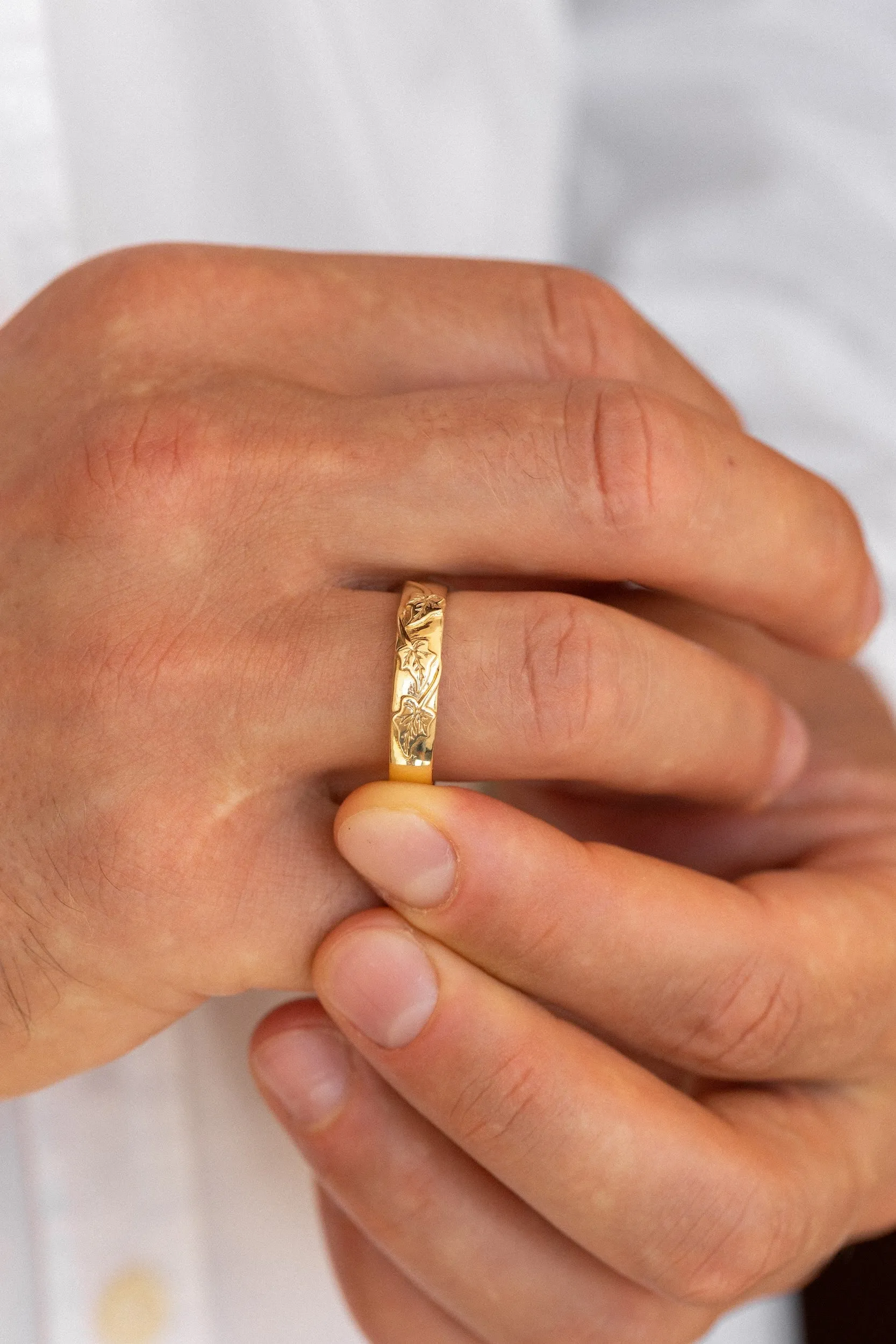 Men's wedding band, ivy leaves ring