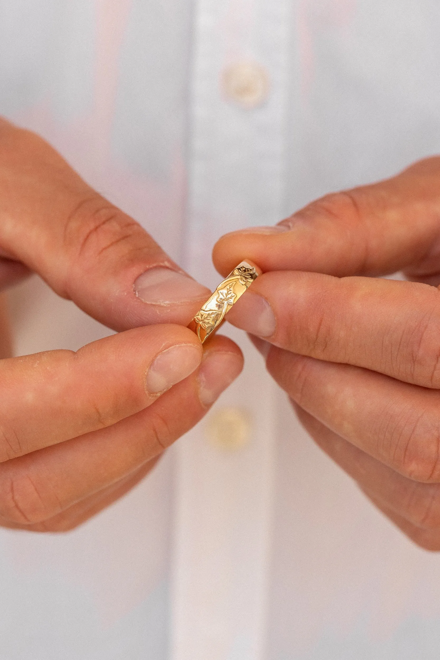 Men's wedding band, ivy leaves ring