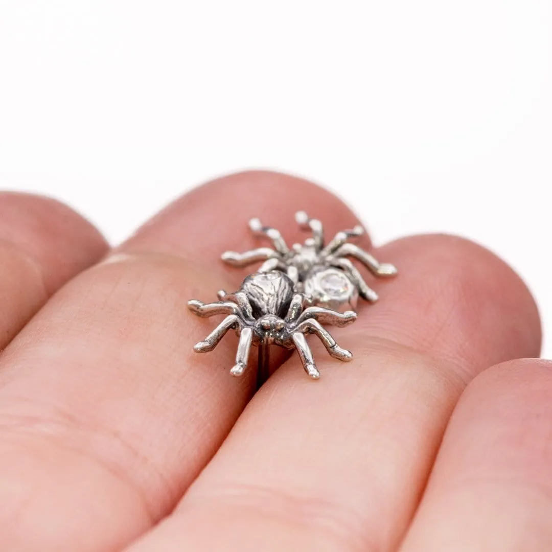 Moissanite Spider Sterling Silver Stud Earrings, Ready to Ship