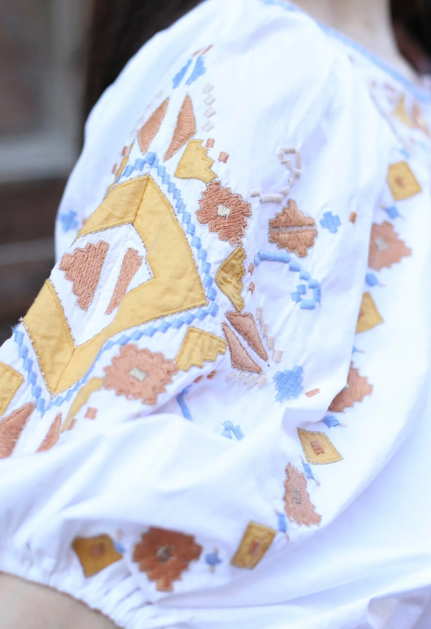 MOMENTAL TRIBE - THE MULTI COLOUR EMBROIDERY AND APPLIQUE POPLIN TOP