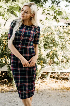 Plaid Tee Dress: Navy/Red/Green