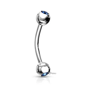 Press Fit Gem Ball On Both Side Curved Barbell - Blue