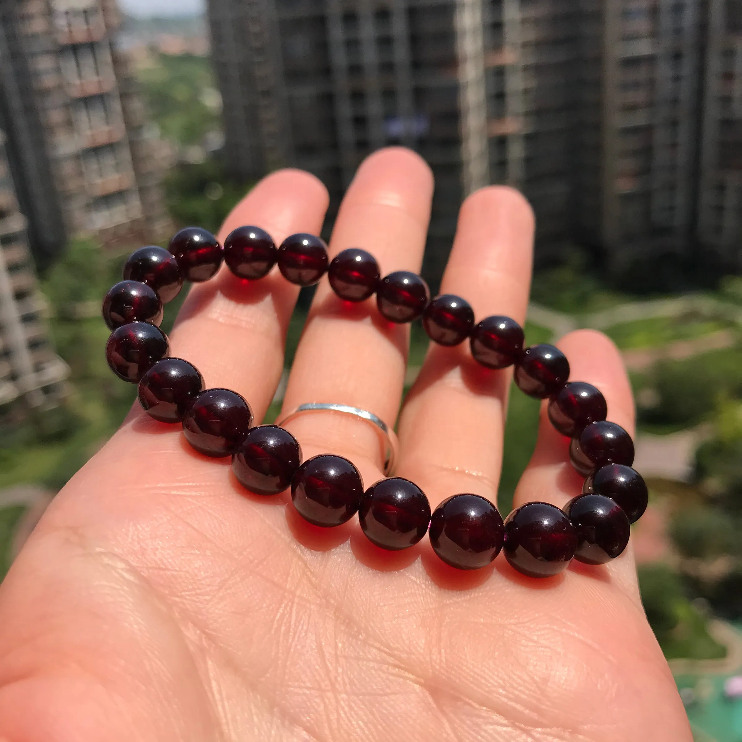 Protection Red Garnet Crystal Bracelet | Root Chakra Healing Stone Jewelry | 8mm Beaded Elastic Style