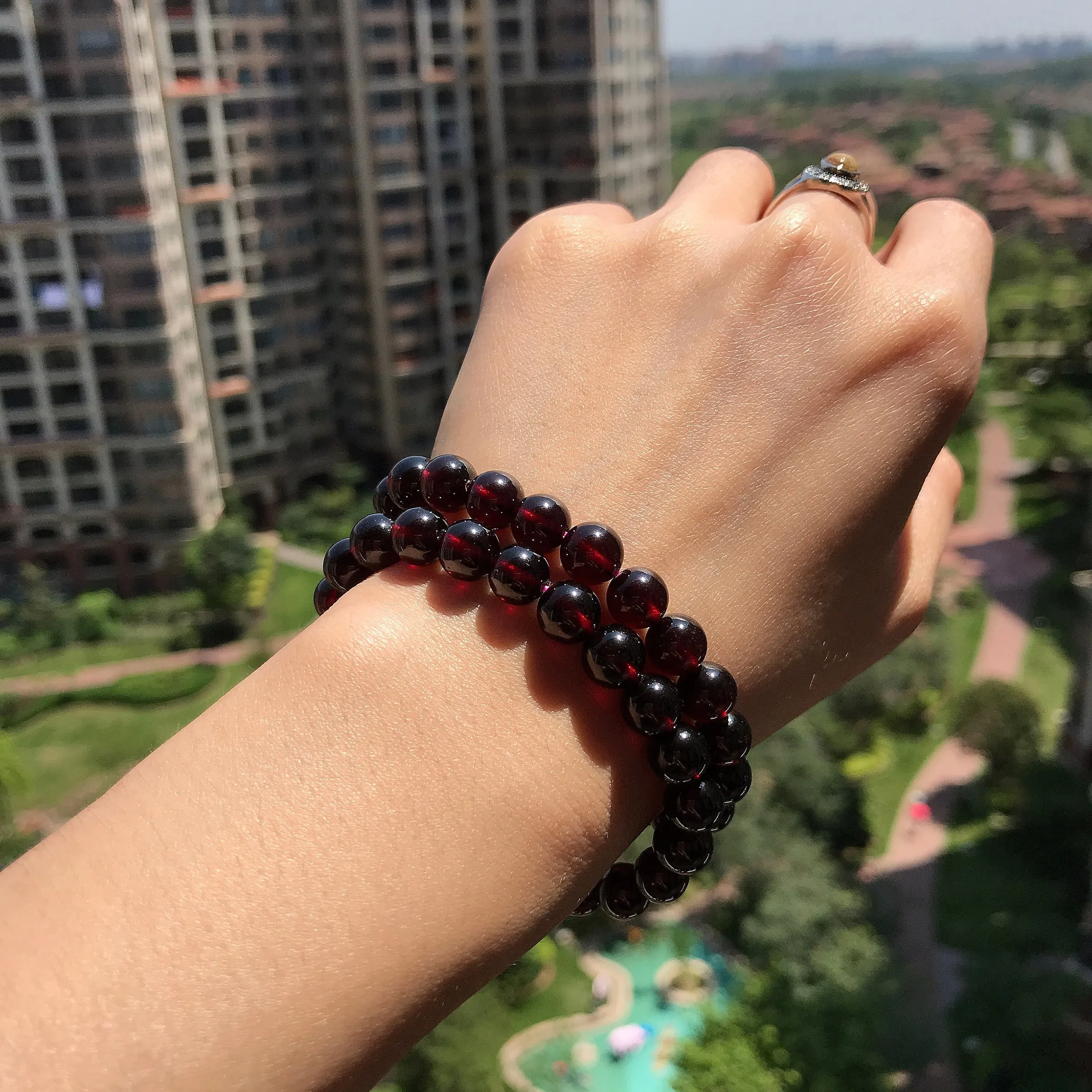 Protection Red Garnet Crystal Bracelet | Root Chakra Healing Stone Jewelry | 8mm Beaded Elastic Style