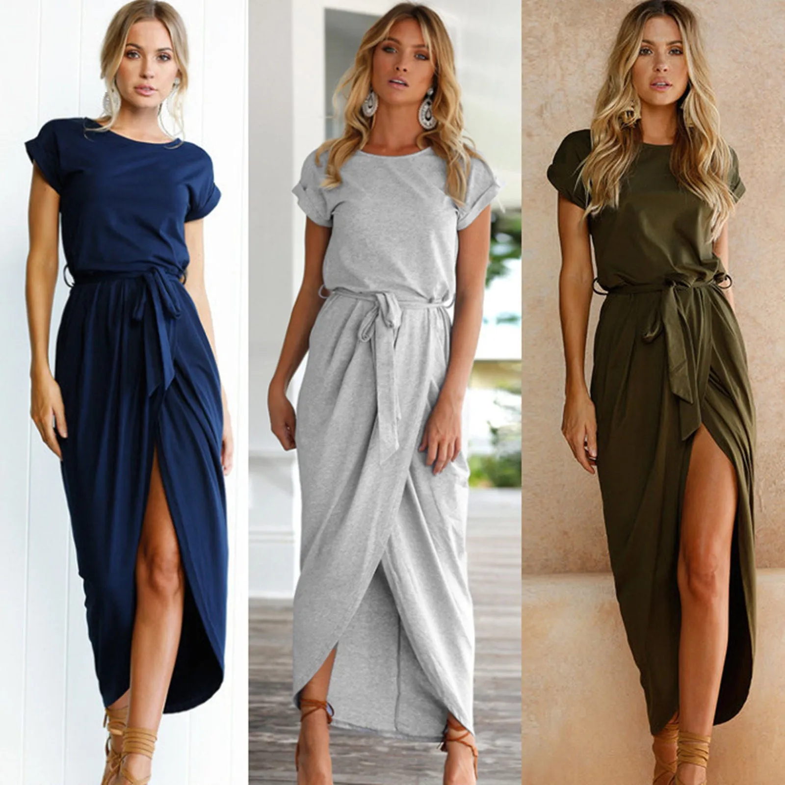 Pure Color Irregular Open split Dress