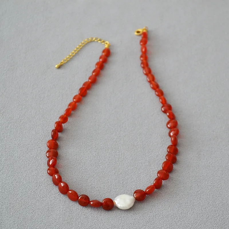 Red Onyx with Baroque Necklace l Bracelet