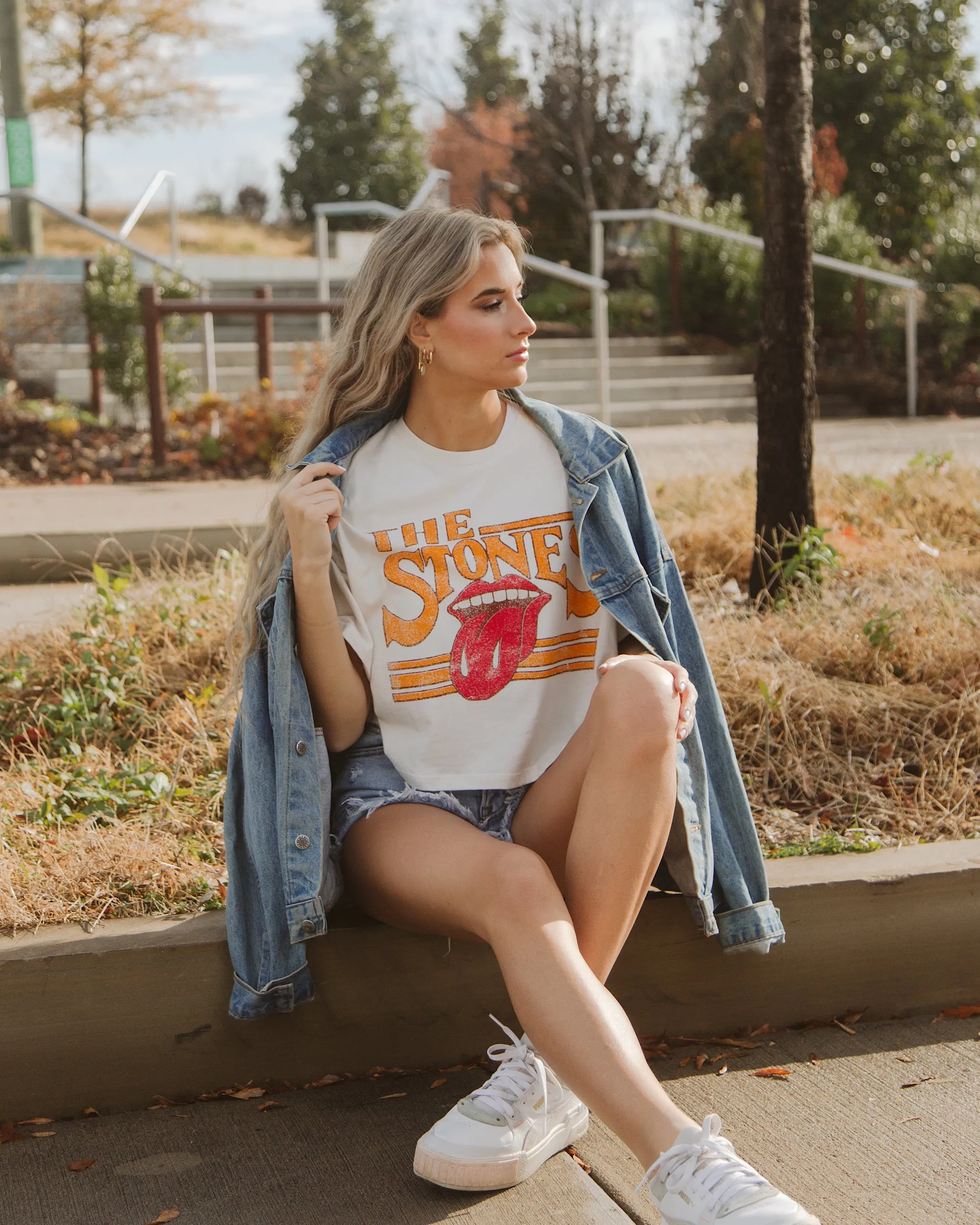 Rolling Stones Stoned White Cropped Tee