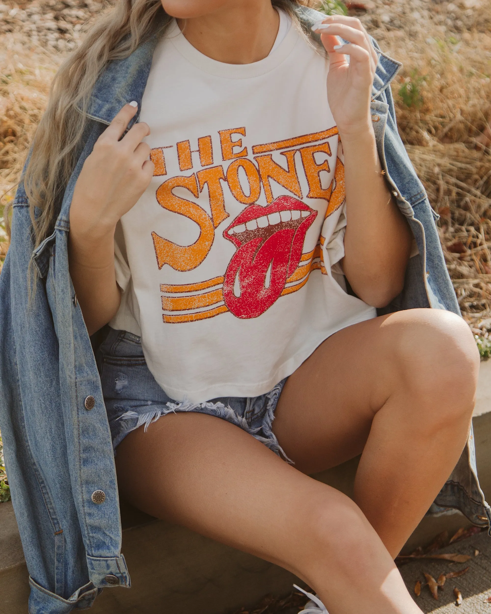 Rolling Stones Stoned White Cropped Tee