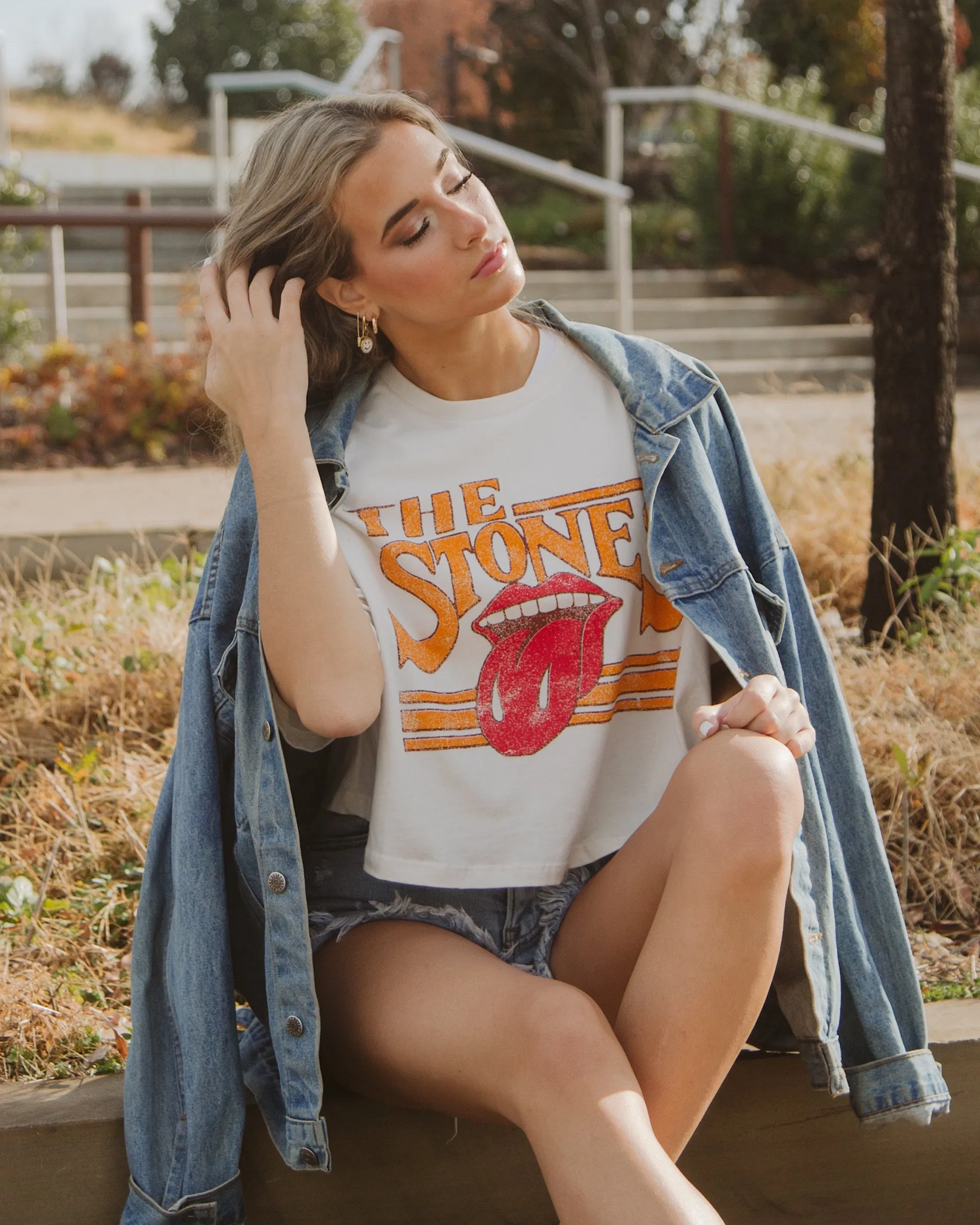 Rolling Stones Stoned White Cropped Tee