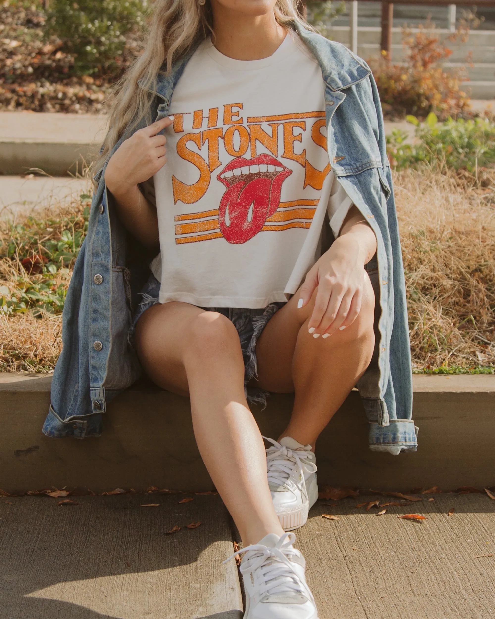 Rolling Stones Stoned White Cropped Tee