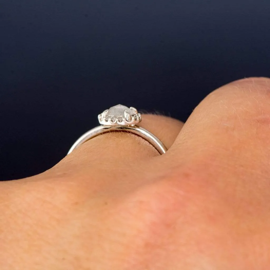 Rose Cut Ice Gray Diamond & White Diamond Halo Engagement Ring