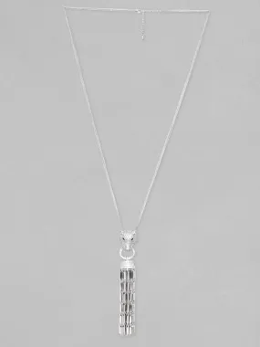 Rubans Rhodium plated Brilliant Cut Crystal Zirconia Panther Motif & Tassels Pendant Chain Necklace